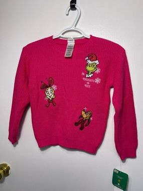 Dr. Seuss Girl Bright Pink Crewneck Sweater with Grinch Characters Size 6X NWT